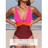 imageCUPSHE Women One Piece Swimsuit Bathing Suit Cutout V Neck Adjustable Straps Color Block O RingMagentaRed