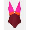 imageCUPSHE Women One Piece Swimsuit Bathing Suit Cutout V Neck Adjustable Straps Color Block O RingMagentaRed