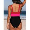 imageCUPSHE Women One Piece Swimsuit Bathing Suit Cutout V Neck Adjustable Straps Color Block O RingRedPinkBlack