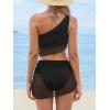 imageCUPSHE Womens Bikini Sets Two Piece Bathing Suit One Shoulder Ruched Mesh Mid Rise Skirt Bottom AsymmetricalBlack