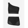 imageCUPSHE Womens Bikini Sets Two Piece Bathing Suit One Shoulder Ruched Mesh Mid Rise Skirt Bottom AsymmetricalBlack