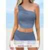 imageCUPSHE Womens Bikini Sets Two Piece Bathing Suit One Shoulder Ruched Mesh Mid Rise Skirt Bottom AsymmetricalBlue Gray