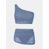 imageCUPSHE Womens Bikini Sets Two Piece Bathing Suit One Shoulder Ruched Mesh Mid Rise Skirt Bottom AsymmetricalBlue Gray