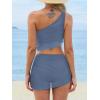 imageCUPSHE Womens Bikini Sets Two Piece Bathing Suit One Shoulder Ruched Mesh Mid Rise Skirt Bottom AsymmetricalBlue Gray