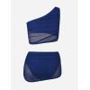 imageCUPSHE Womens Bikini Sets Two Piece Bathing Suit One Shoulder Ruched Mesh Mid Rise Skirt Bottom AsymmetricalNavy Blue