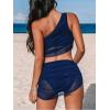 imageCUPSHE Womens Bikini Sets Two Piece Bathing Suit One Shoulder Ruched Mesh Mid Rise Skirt Bottom AsymmetricalNavy Blue