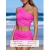 imageCUPSHE Womens Bikini Sets Two Piece Bathing Suit One Shoulder Ruched Mesh Mid Rise Skirt Bottom AsymmetricalNeon Pink