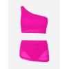 imageCUPSHE Womens Bikini Sets Two Piece Bathing Suit One Shoulder Ruched Mesh Mid Rise Skirt Bottom AsymmetricalNeon Pink