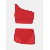 imageCUPSHE Womens Bikini Sets Two Piece Bathing Suit One Shoulder Ruched Mesh Mid Rise Skirt Bottom AsymmetricalRed