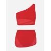 imageCUPSHE Womens Bikini Sets Two Piece Bathing Suit One Shoulder Ruched Mesh Mid Rise Skirt Bottom AsymmetricalRed