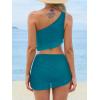 imageCUPSHE Womens Bikini Sets Two Piece Bathing Suit One Shoulder Ruched Mesh Mid Rise Skirt Bottom AsymmetricalTeal Green