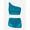 imageCUPSHE Womens Bikini Sets Two Piece Bathing Suit One Shoulder Ruched Mesh Mid Rise Skirt Bottom AsymmetricalTeal Green