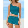 imageCUPSHE Womens Bikini Sets Two Piece Bathing Suit One Shoulder Ruched Mesh Mid Rise Skirt Bottom AsymmetricalTeal Green
