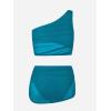 imageCUPSHE Womens Bikini Sets Two Piece Bathing Suit One Shoulder Ruched Mesh Mid Rise Skirt Bottom AsymmetricalTeal Green