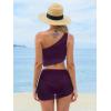 imageCUPSHE Womens Bikini Sets Two Piece Bathing Suit One Shoulder Ruched Mesh Mid Rise Skirt Bottom AsymmetricalWine Berry