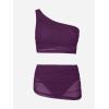 imageCUPSHE Womens Bikini Sets Two Piece Bathing Suit One Shoulder Ruched Mesh Mid Rise Skirt Bottom AsymmetricalWine Berry