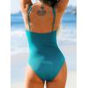 imageCUPSHE Womens One Piece Swimsuit Tummy Control Square Neck Bathing Suit Ruched Adjustable StrapsTeal Blue