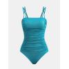 imageCUPSHE Womens One Piece Swimsuit Tummy Control Square Neck Bathing Suit Ruched Adjustable StrapsTeal Blue