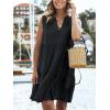 imageCUPSHE Womens Ruffle Beach Mini Dress Split V Neck A Line Sleeveless Geometric Stripe Tropical Leaf Pattern Summer DressesBlack