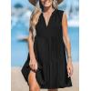 imageCUPSHE Womens Ruffle Beach Mini Dress Split V Neck A Line Sleeveless Geometric Stripe Tropical Leaf Pattern Summer DressesBlack