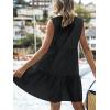 imageCUPSHE Womens Ruffle Beach Mini Dress Split V Neck A Line Sleeveless Geometric Stripe Tropical Leaf Pattern Summer DressesBlack