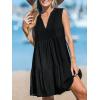 imageCUPSHE Womens Ruffle Beach Mini Dress Split V Neck A Line Sleeveless Geometric Stripe Tropical Leaf Pattern Summer DressesBlack