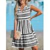 imageCUPSHE Womens Ruffle Beach Mini Dress Split V Neck A Line Sleeveless Geometric Stripe Tropical Leaf Pattern Summer DressesBlack Geometric