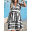 imageCUPSHE Womens Ruffle Beach Mini Dress Split V Neck A Line Sleeveless Geometric Stripe Tropical Leaf Pattern Summer DressesBlack Geometric