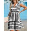imageCUPSHE Womens Ruffle Beach Mini Dress Split V Neck A Line Sleeveless Geometric Stripe Tropical Leaf Pattern Summer DressesBlack Geometric