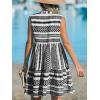 imageCUPSHE Womens Ruffle Beach Mini Dress Split V Neck A Line Sleeveless Geometric Stripe Tropical Leaf Pattern Summer DressesBlack Geometric