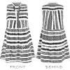 imageCUPSHE Womens Ruffle Beach Mini Dress Split V Neck A Line Sleeveless Geometric Stripe Tropical Leaf Pattern Summer DressesBlack Ruffled
