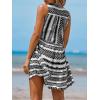 imageCUPSHE Womens Ruffle Beach Mini Dress Split V Neck A Line Sleeveless Geometric Stripe Tropical Leaf Pattern Summer DressesBlack Ruffled