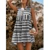 imageCUPSHE Womens Ruffle Beach Mini Dress Split V Neck A Line Sleeveless Geometric Stripe Tropical Leaf Pattern Summer DressesBlack Ruffled