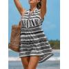 imageCUPSHE Womens Ruffle Beach Mini Dress Split V Neck A Line Sleeveless Geometric Stripe Tropical Leaf Pattern Summer DressesBlack Ruffled