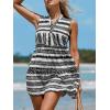 imageCUPSHE Womens Ruffle Beach Mini Dress Split V Neck A Line Sleeveless Geometric Stripe Tropical Leaf Pattern Summer DressesBlack Ruffled