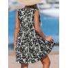 imageCUPSHE Womens Ruffle Beach Mini Dress Split V Neck A Line Sleeveless Geometric Stripe Tropical Leaf Pattern Summer DressesBlack Tropics