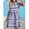 imageCUPSHE Womens Ruffle Beach Mini Dress Split V Neck A Line Sleeveless Geometric Stripe Tropical Leaf Pattern Summer DressesBlue Geometric