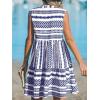 imageCUPSHE Womens Ruffle Beach Mini Dress Split V Neck A Line Sleeveless Geometric Stripe Tropical Leaf Pattern Summer DressesBlue Geometric
