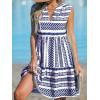 imageCUPSHE Womens Ruffle Beach Mini Dress Split V Neck A Line Sleeveless Geometric Stripe Tropical Leaf Pattern Summer DressesBlue Geometric