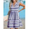 imageCUPSHE Womens Ruffle Beach Mini Dress Split V Neck A Line Sleeveless Geometric Stripe Tropical Leaf Pattern Summer DressesBlue Geometric