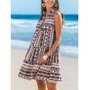 imageCUPSHE Womens Ruffle Beach Mini Dress Split V Neck A Line Sleeveless Geometric Stripe Tropical Leaf Pattern Summer DressesBrown Blue Geo