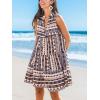 imageCUPSHE Womens Ruffle Beach Mini Dress Split V Neck A Line Sleeveless Geometric Stripe Tropical Leaf Pattern Summer DressesBrown Blue Geo