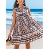 imageCUPSHE Womens Ruffle Beach Mini Dress Split V Neck A Line Sleeveless Geometric Stripe Tropical Leaf Pattern Summer DressesBrown Blue Geo