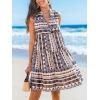 imageCUPSHE Womens Ruffle Beach Mini Dress Split V Neck A Line Sleeveless Geometric Stripe Tropical Leaf Pattern Summer DressesBrown Blue Geo
