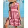 imageCUPSHE Womens Ruffle Beach Mini Dress Split V Neck A Line Sleeveless Geometric Stripe Tropical Leaf Pattern Summer DressesDeep Pink Geometric