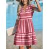 imageCUPSHE Womens Ruffle Beach Mini Dress Split V Neck A Line Sleeveless Geometric Stripe Tropical Leaf Pattern Summer DressesDeep Pink Geometric
