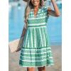 imageCUPSHE Womens Ruffle Beach Mini Dress Split V Neck A Line Sleeveless Geometric Stripe Tropical Leaf Pattern Summer DressesGreen Geometric