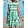 imageCUPSHE Womens Ruffle Beach Mini Dress Split V Neck A Line Sleeveless Geometric Stripe Tropical Leaf Pattern Summer DressesGreen Geometric