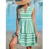 imageCUPSHE Womens Ruffle Beach Mini Dress Split V Neck A Line Sleeveless Geometric Stripe Tropical Leaf Pattern Summer DressesGreen Geometric