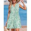 imageCUPSHE Womens Ruffle Beach Mini Dress Split V Neck A Line Sleeveless Geometric Stripe Tropical Leaf Pattern Summer DressesGreen Patterned